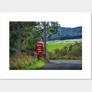 Red Phone Box Library by a remote Scottish road Posters and Art